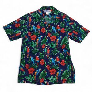 RJC Hawaii Shirt Mens Small Blue Parrot Hawaiian Aloha Tropical USA Made